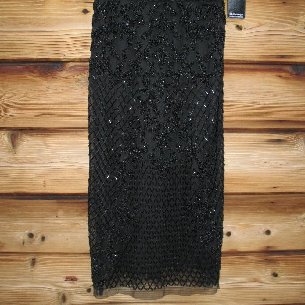 NWT LARA 29225 Black Size 4 Cap Sleeve Beaded Midi Dress - Picture 7 of 14